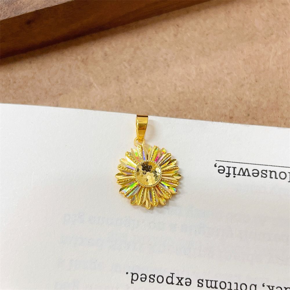 足金999 5G黄金半空心CNC炫彩金绕线向阳而生太阳花花形吊坠(不含链)
